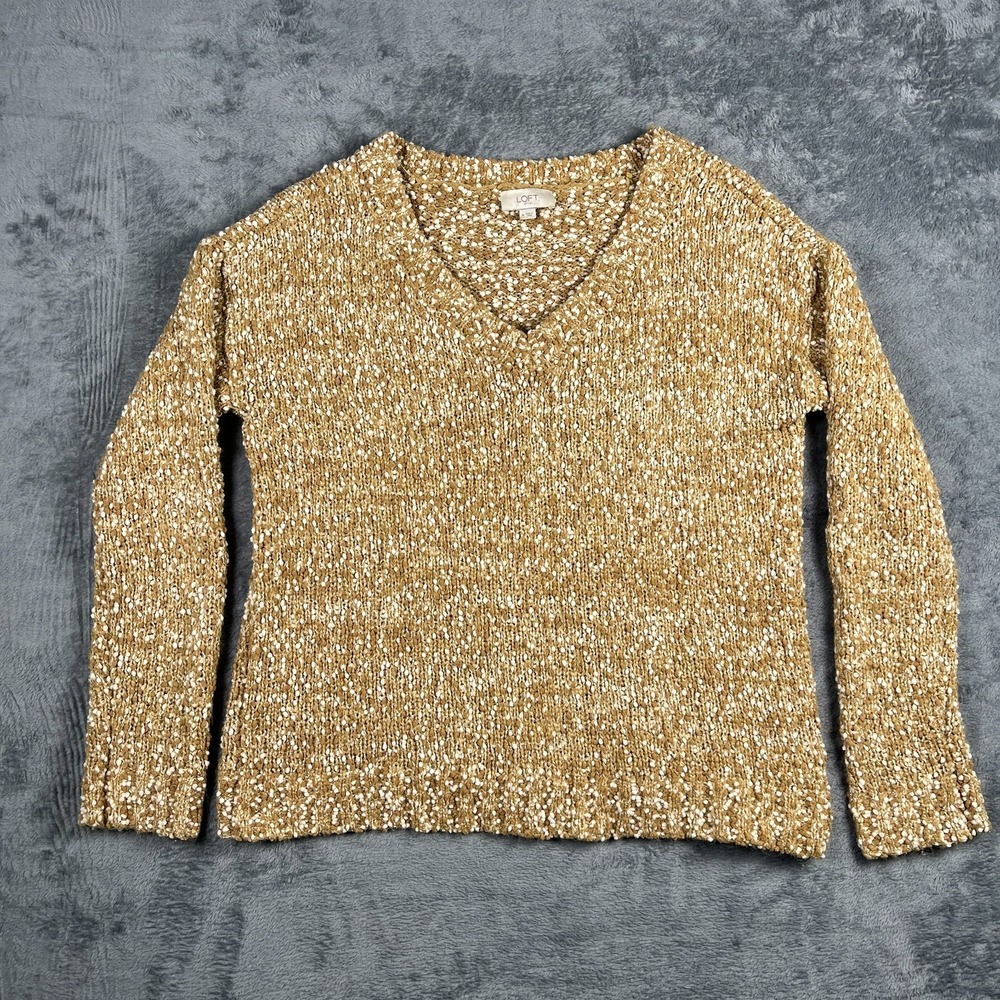 Loft Outlet Sweater Womens Medium Multicolor Ribbed Popcorn Knit V Neck Cozy